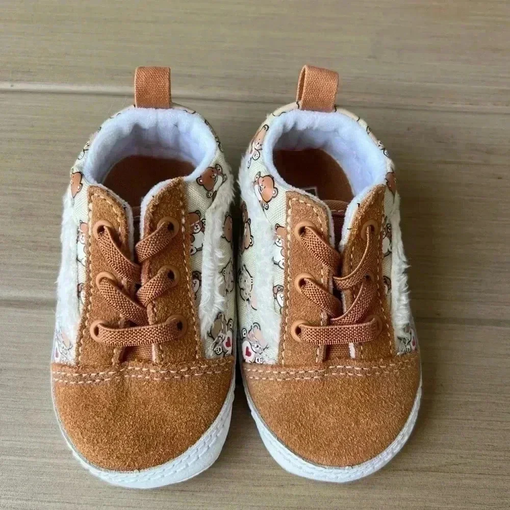 Vans Baby Walker Shoes Tan Brown with Cream Pattern